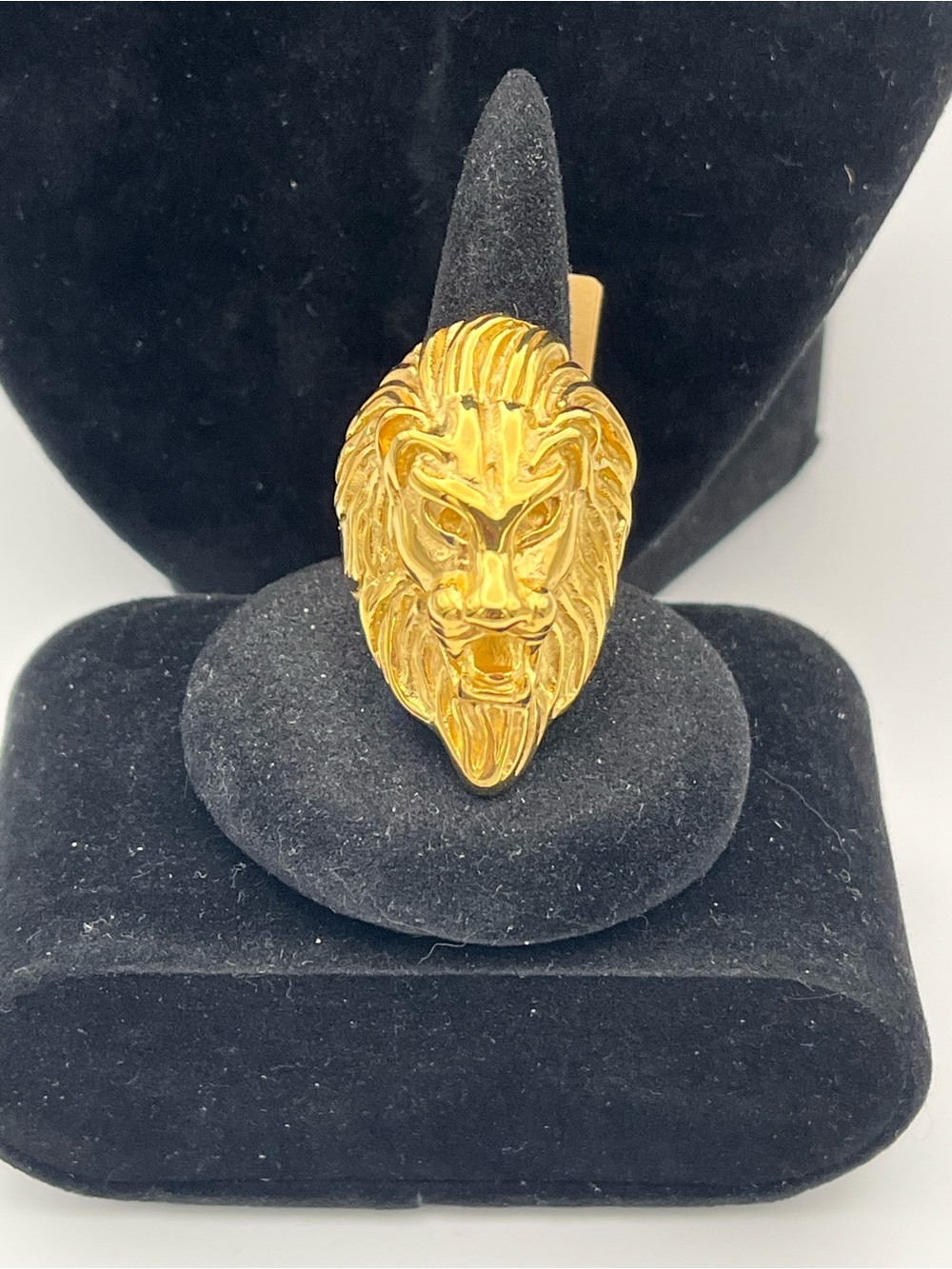 Gold over Stainless Steel Lion Head Statement Ring Size 8